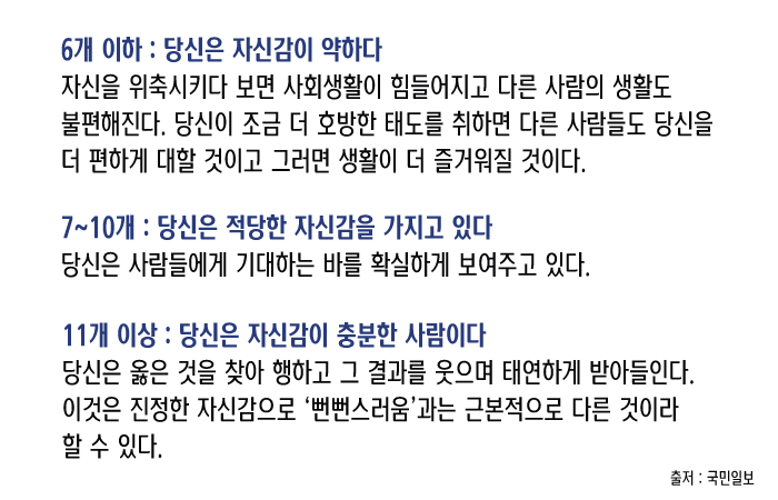 자신감의 척도를 알아보는 자가 테스트 결과내용